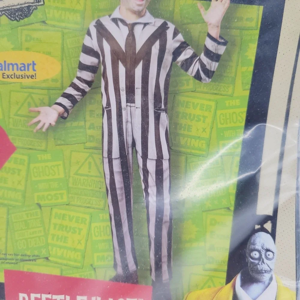 NEW Beetlejuice 2 Halloween Costume Striped Jumpsuit Boys Size Medium (8) Rubies - Picture 5 of 13